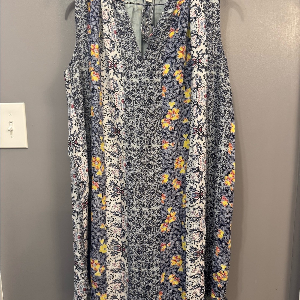 Floral Sleeveless Dress - Blue and Yellow